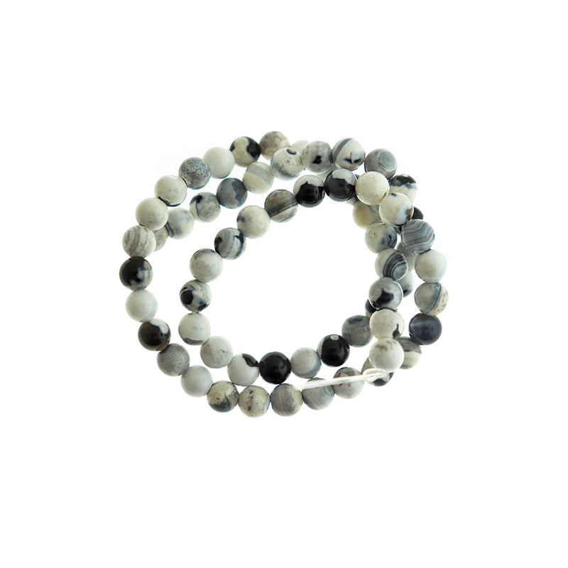 Round Natural Agate Beads 6mm - Black and White - 1 Strand 60 Beads - BD1650