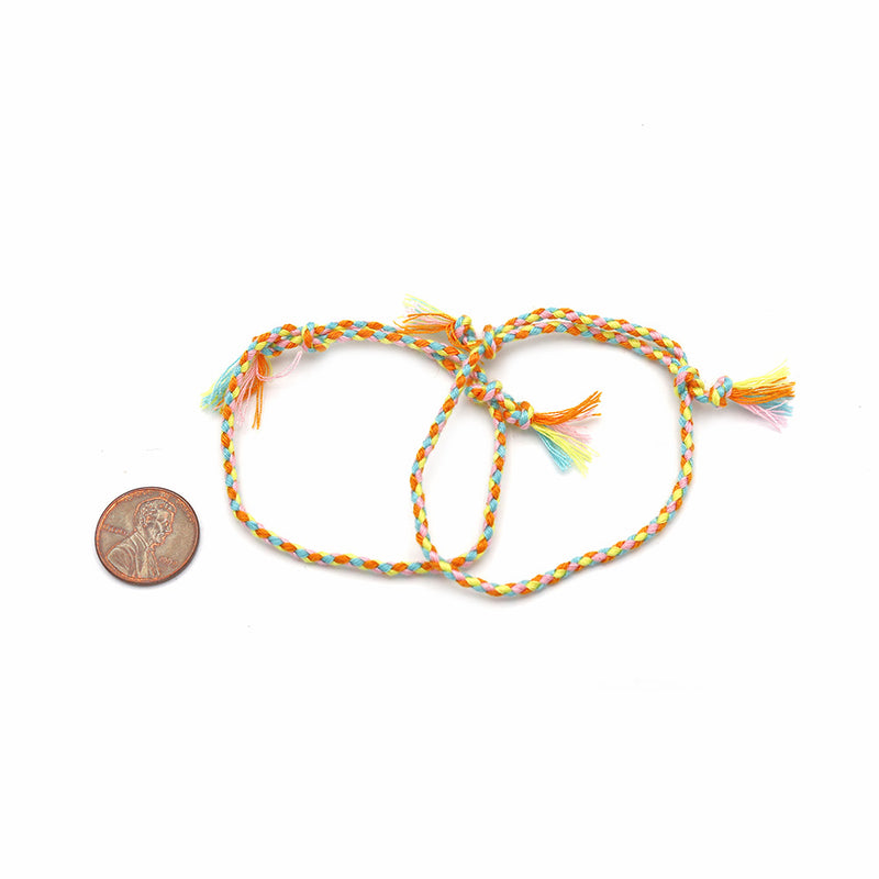 Braided Cotton Bracelets 9" - 1.2mm - Pastel Rainbow - 10 Bracelets - N723
