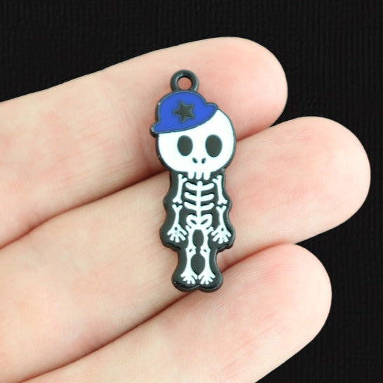 2 Punk Skeleton Black Enamel Charms - E042