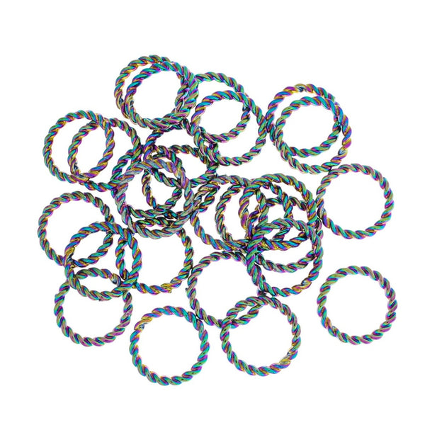 Electroplated Rainbow Jump Rings 15.5mm x 2mm - Closed 12 Gauge Braided Texture - 10 Rings - J185