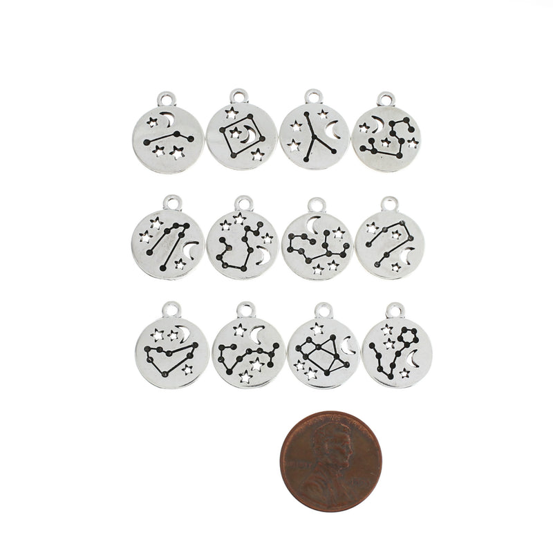 Zodiac Constellation Collection Antique Silver Tone 12 Different Charms - COL366