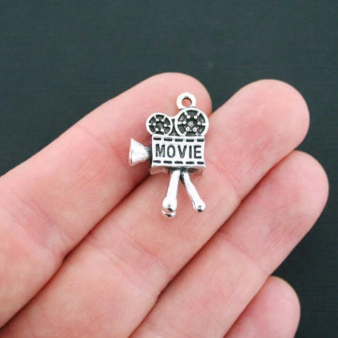 4 Movie Camera Antique Silver Tone Charms 3D - SC1090