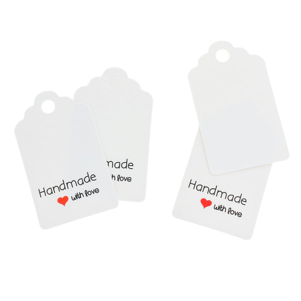 25 White Paper Tags Handmade With Love Tags - TL114