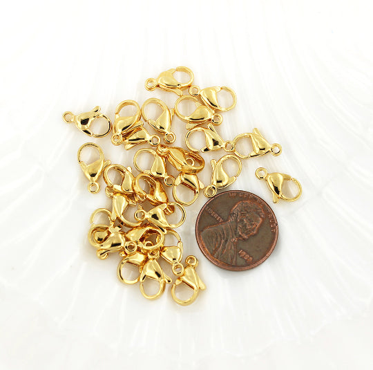 Gold Stainless Steel Lobster Clasps 12mm x 7mm - 10 Clasps - FD379