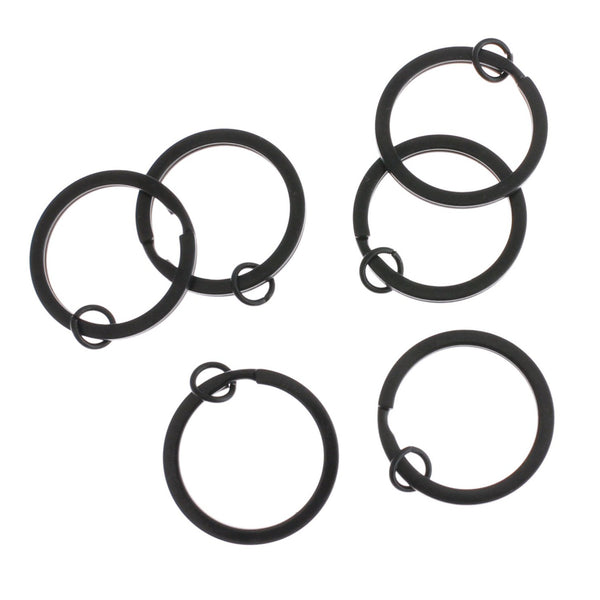 Black Enamel Key Rings with Attached Jump Ring - 30mm - 4 Pieces - FD263