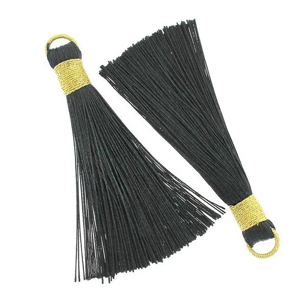 Polyester Tassels with Jump Ring - Black and Gold - 4 Pieces - TSP001