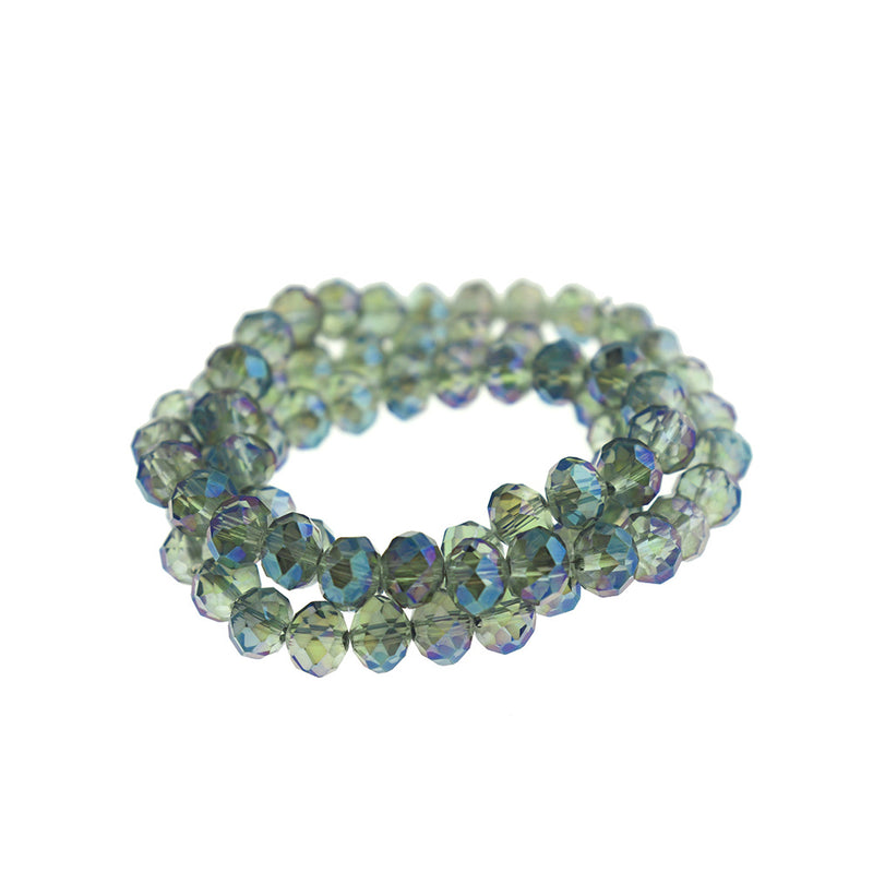 Faceted Glass Beads 8mm x 5mm - Metallic Light Blue - 1 Strand 70 Beads - BD1644