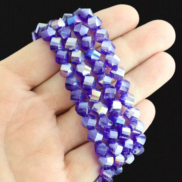 Faceted Glass Beads 8mm - Electroplated Royal Purple - 1 Strand 72 Beads - BD1524