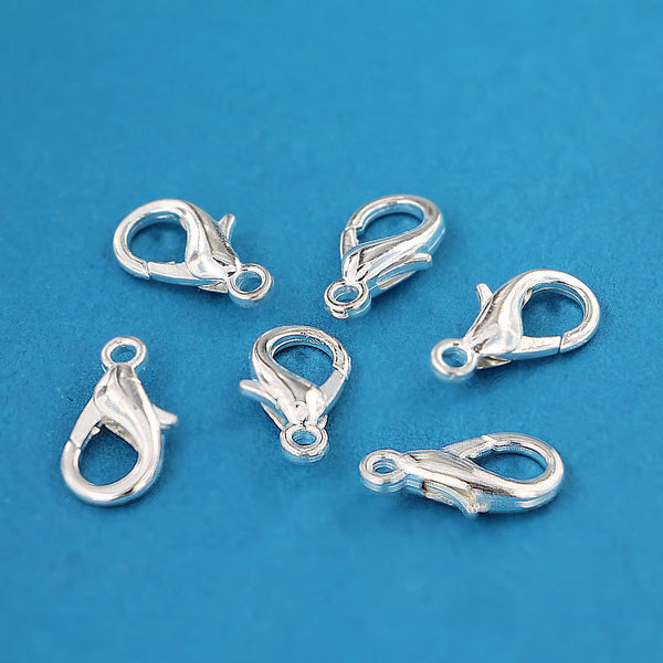 Silver Tone Lobster Clasps 14mm x 8mm - 10 Clasps - FF211