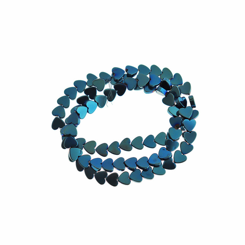 Perles Hématite Coeur 6mm - Bleu Métallique - 1 Rang 70 Perles - BD1653