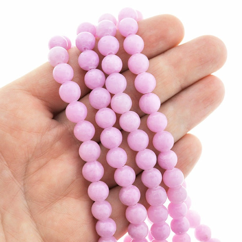 Round Natural Jade Beads 8mm - Petal Pink - 1 Strand 50 Beads - BD2526