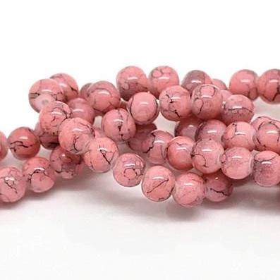 Round Glass Beads 6mm - Mottled Pink and Black - 35 Beads - BD125