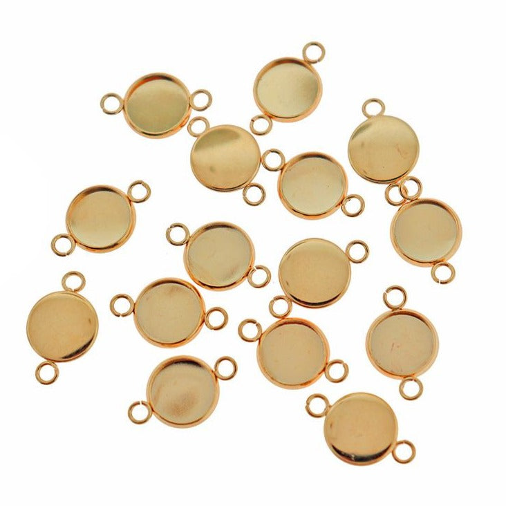 24K Gold Plated Stainless Steel Cabochon Connector Settings - 10mm Tray - 4 Pieces - CBS019