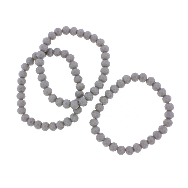 Faceted Glass Bead Bracelets 68mm - Light Grey - 5 Bracelets - BB174