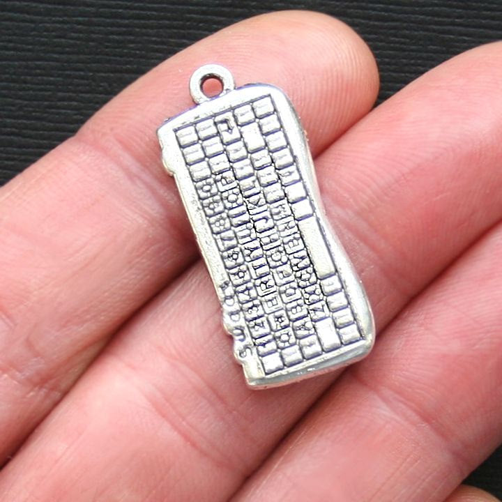 5 Computer Keyboard Antique Silver Tone Charms - SC2951