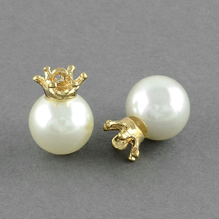 5 Pearl Crown Gold Tone Charms 3D - SC4204