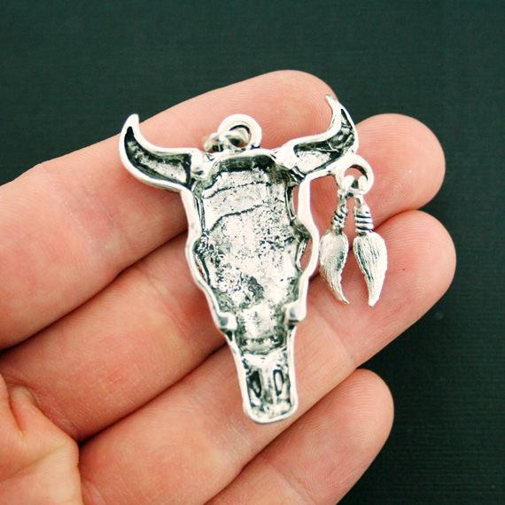 Cattle Skull Antique Silver Tone Charm - SC6655