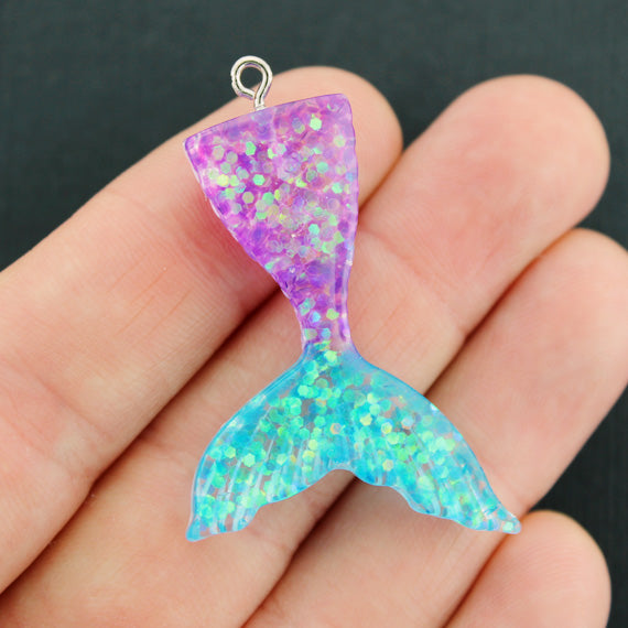2 Mermaid Tail Resin Charms 2 Sided - K136