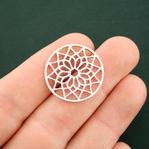 5 Mandala Connector Silver Tone Charms 2 Sided - SC6726