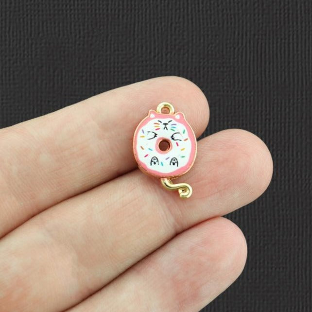 4 breloques en émail doré Donut Kitty - E385