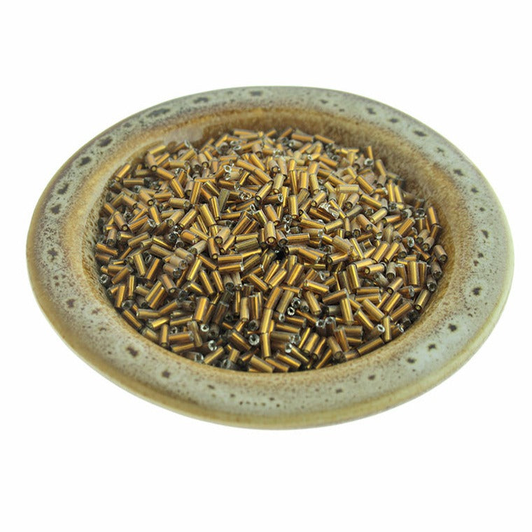 Bugle Seed Glass Beads 5mm x 2 - Silver Lined Gold - 50g 2000 Beads - BD2238
