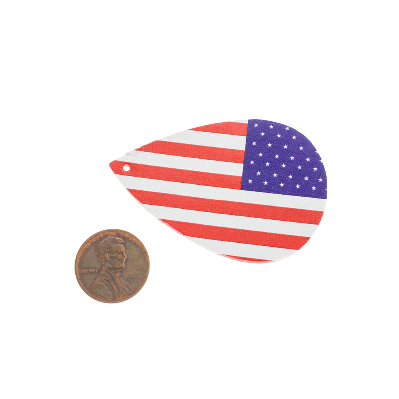Imitation Leather Teardrop Pendants - American Flag - 4 Pieces - LP058