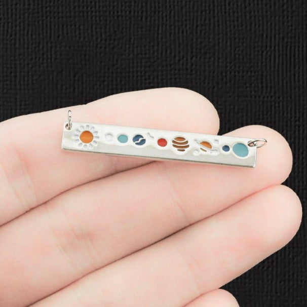 Solar System Connector Silver Tone Brass Enamel Charm - E776