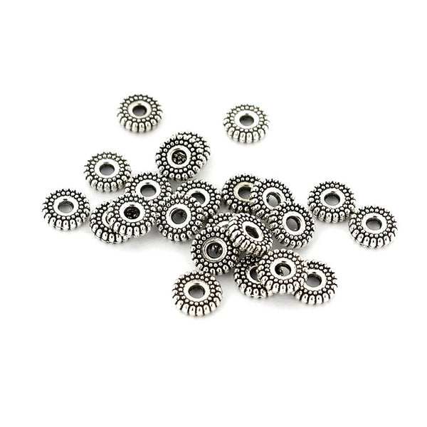 Spacer Beads 2mm x 7mm - Silver Tone - 25 Beads  - SC7735