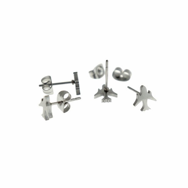 Stainless Steel Earrings - Airplane Studs - 8mm - 2 Pieces 1 Pair - ER939