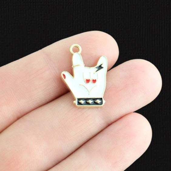 4 Hand Sign Gold Tone Enamel Charms - E1501