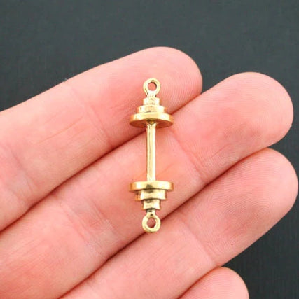 4 Barbell Connector Antique Gold Tone Charms 3D - GC161