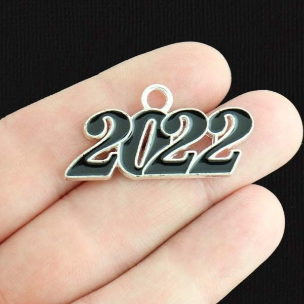 2 Year 2022 Silver Tone Enamel Charms - E318