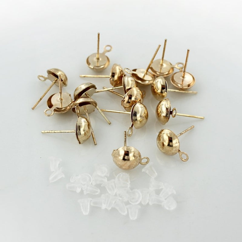 Boucles d'oreilles dorées - Bases de clous - 12 mm x 8 mm - 20 pièces 10 paires - FD600