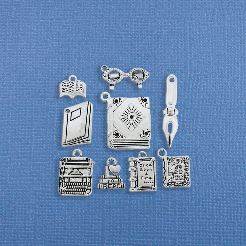 Love to Read Charm Collection Antique Silver Tone 9 Different Charms - COL245