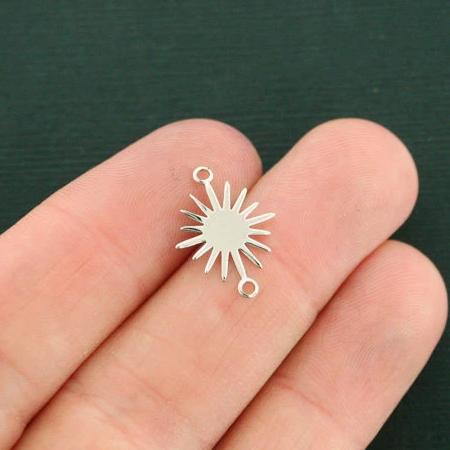 4 Sun Connector Silver Tone Charms 2 Sided - SC7563
