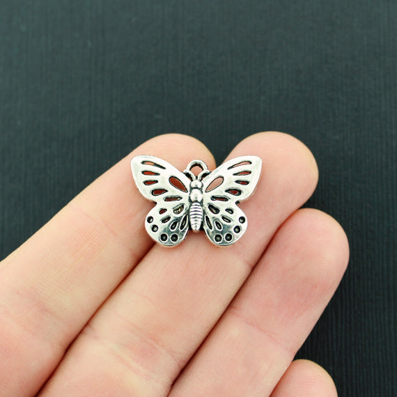 4 Butterfly Antique Silver Tone Charms - SC3672