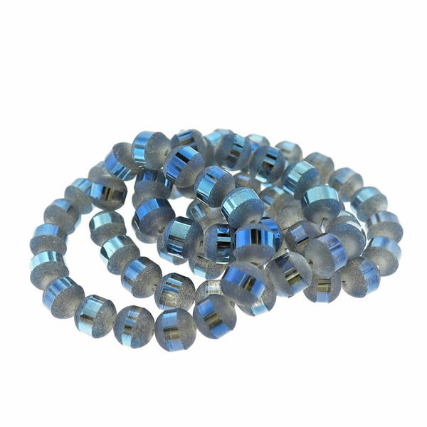 Perles de Verre Rondes 10mm - Bleu Clair Métallisé Givré - 1 Rang 72 Perles - BD1496