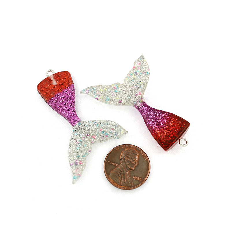 2 Mermaid Tail Resin Charms 2 Sided - K301