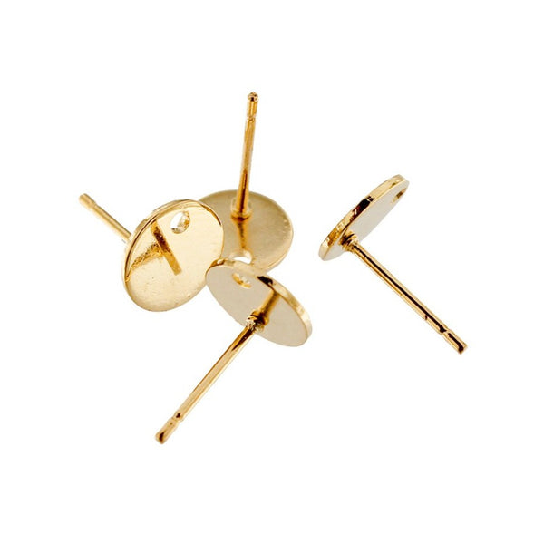 Boucles d'oreilles dorées - Bases de clous - 8 mm - 2 pièces 1 paire - FD776