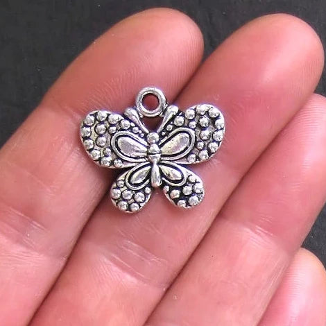 6 Butterfly Antique Silver Tone Charms - SC056