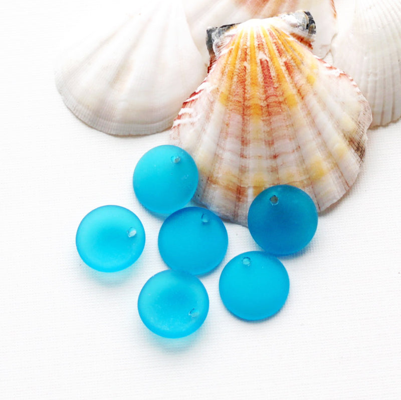 4 Turquoise Round Cultured Sea Glass Charms - U111