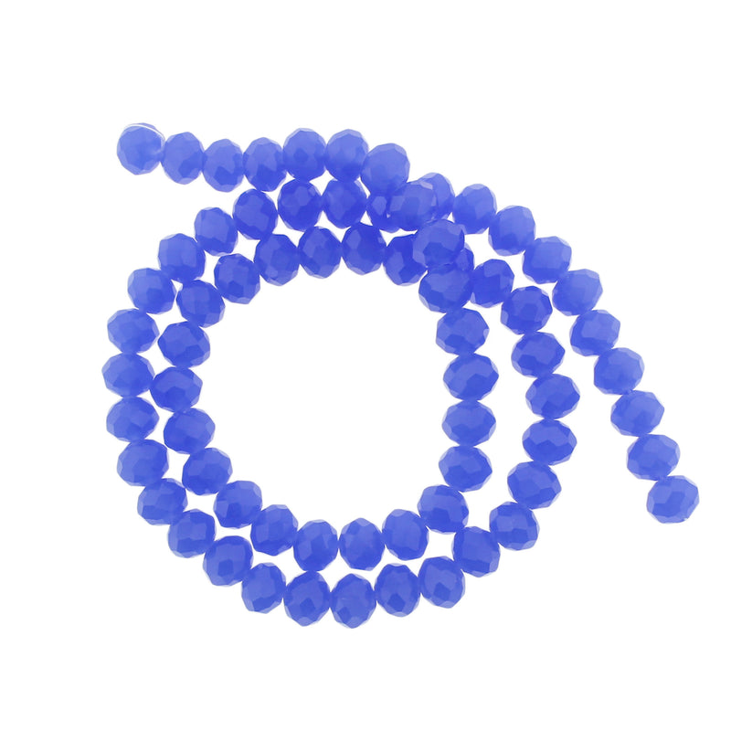 Perles de Verre à Facettes 8mm x 6mm - Bleu Royal - 1 Rang 70 Perles - BD1257
