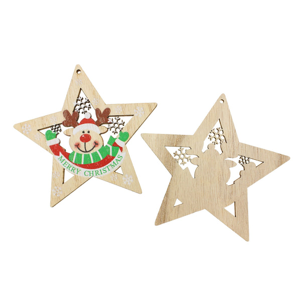 2 Merry Christmas Star Natural Wood Charms - WP483
