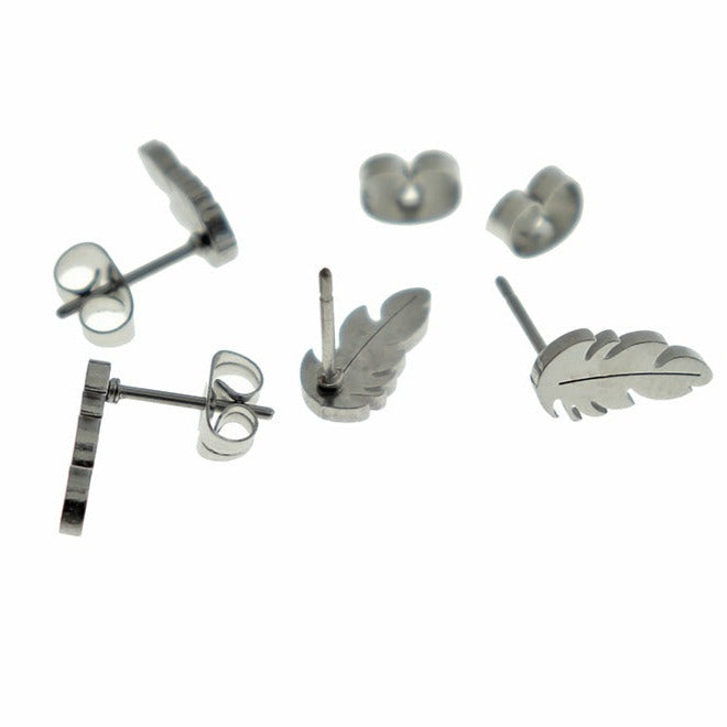 Boucles d'oreilles en acier inoxydable - clous plumes - 11 mm x 5 mm - 2 pièces 1 paire - ER640