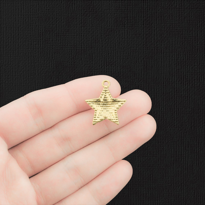 4 American Flag Star Gold Tone Enamel Charms with Inset Rhinestones - E248
