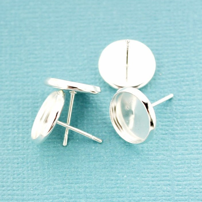 Stainless Steel Earrings - Stud Cabochon - 12mm x 2mm - 4 Pieces or 2 Pairs - Z1044