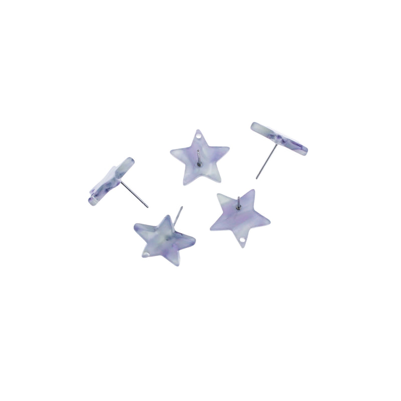 Resin Stainless Steel Earrings - Lavender Star Studs - 17mm x 16.5mm - 2 Pieces 1 Pair - ER167
