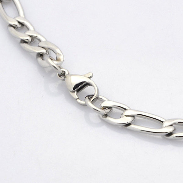 Stainless Steel Figaro Chain Bracelet 7.4" - 6mm - 1 Bracelet - N088