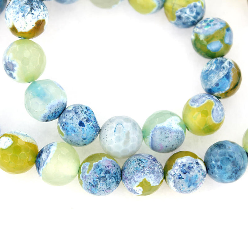 Round Natural Agate Beads 10mm - Marbled Greens, Blues, Tans and Whites - 1 Strand 36 Beads - BD596