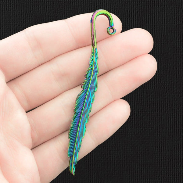 Feather Bookmark Rainbow Electroplated Charm 2 Sided - E1409